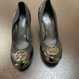Tory Burch Black Flats with Gold Logo